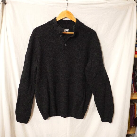 Ledbury Wool Sweater with Button Collar - XL - Black - Picture 2 of 4